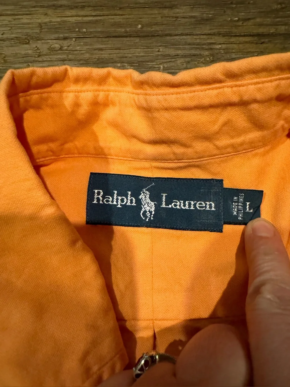 Polo Ralph Lauren Classic Orange Button Down Shirt Green Pony Sz Lg EUC